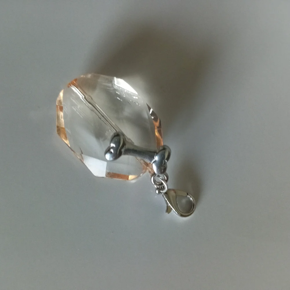 New Silver plated Crystal Dog Collar Charm dog bone hand crafted peach